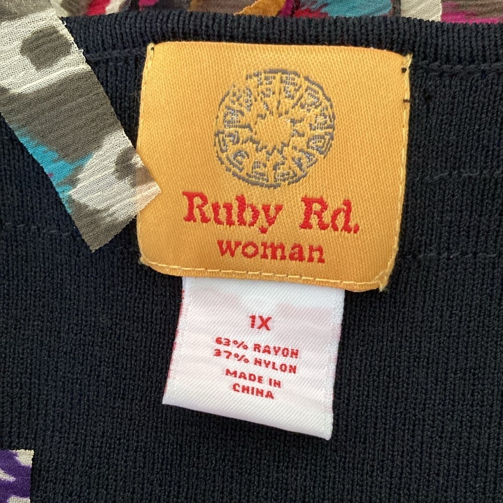 Ruby Rd Multicolor Ruffled V-Neck Line Black Top … - image 3